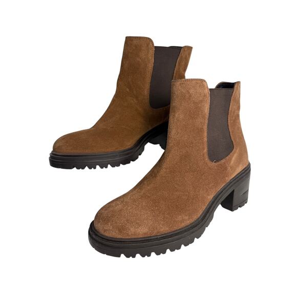 GEOX Leather Boots Size 8 Brown Ankle Chelsea Pull On Lug Sole NWOB - Picture 3 of 10